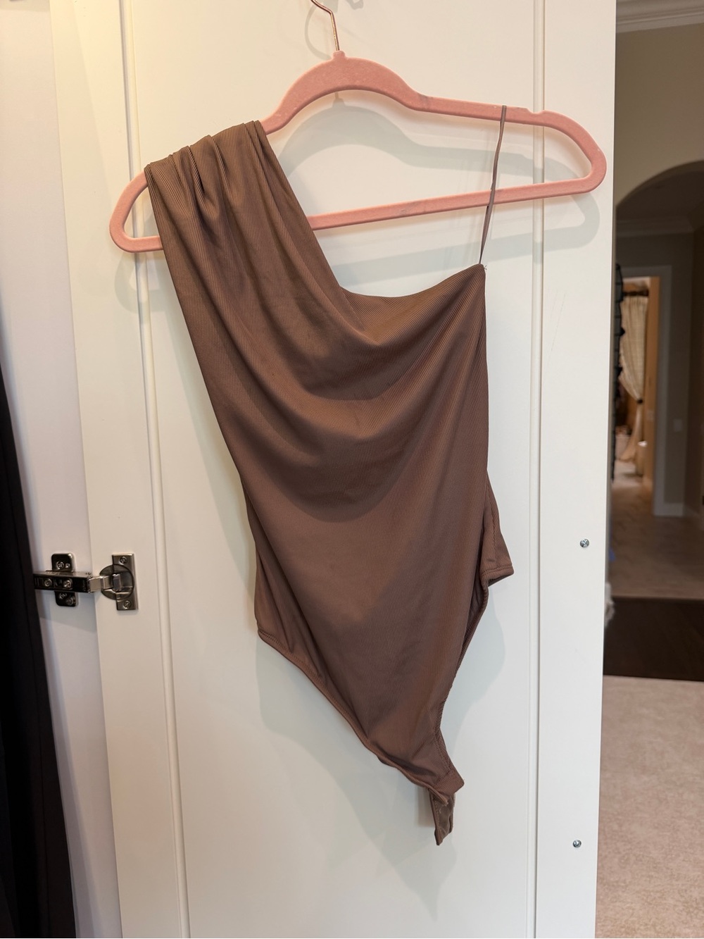 NWT One-Shoulder Brown Bodysuit, Back Cut-Out